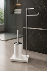 Mermer Klozet Fırçası ve Tuvalet Kağıtlık Seti Ayaklı Banyo Seti Pirinç Malzeme