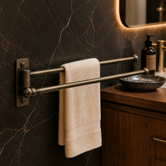Antik Gold Havluluk Çiftli Asklılı Havluluk Hareketli Sistem Banyo Havluluğu Eskitme Gold Paslanmaz Pirinç