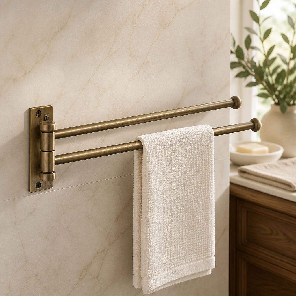 Antik Gold Havluluk Çiftli Asklılı Havluluk Hareketli Sistem Banyo Havluluğu Eskitme Gold Paslanmaz Pirinç