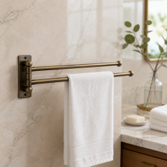 Antik Gold Havluluk Çiftli Asklılı Havluluk Hareketli Sistem Banyo Havluluğu Eskitme Gold Paslanmaz Pirinç