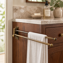 Antik Gold Havluluk Çiftli Asklılı Havluluk Hareketli Sistem Banyo Havluluğu Eskitme Gold Paslanmaz Pirinç