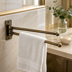 Antik Gold Havluluk Çiftli Asklılı Havluluk Hareketli Sistem Banyo Havluluğu Eskitme Gold Paslanmaz Pirinç