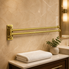 Parlak Gold Havluluk Çiftli Asklılı Havluluk Hareketli Sistem Banyo Havluluğu Parlak Gold Paslanmaz Pirinç