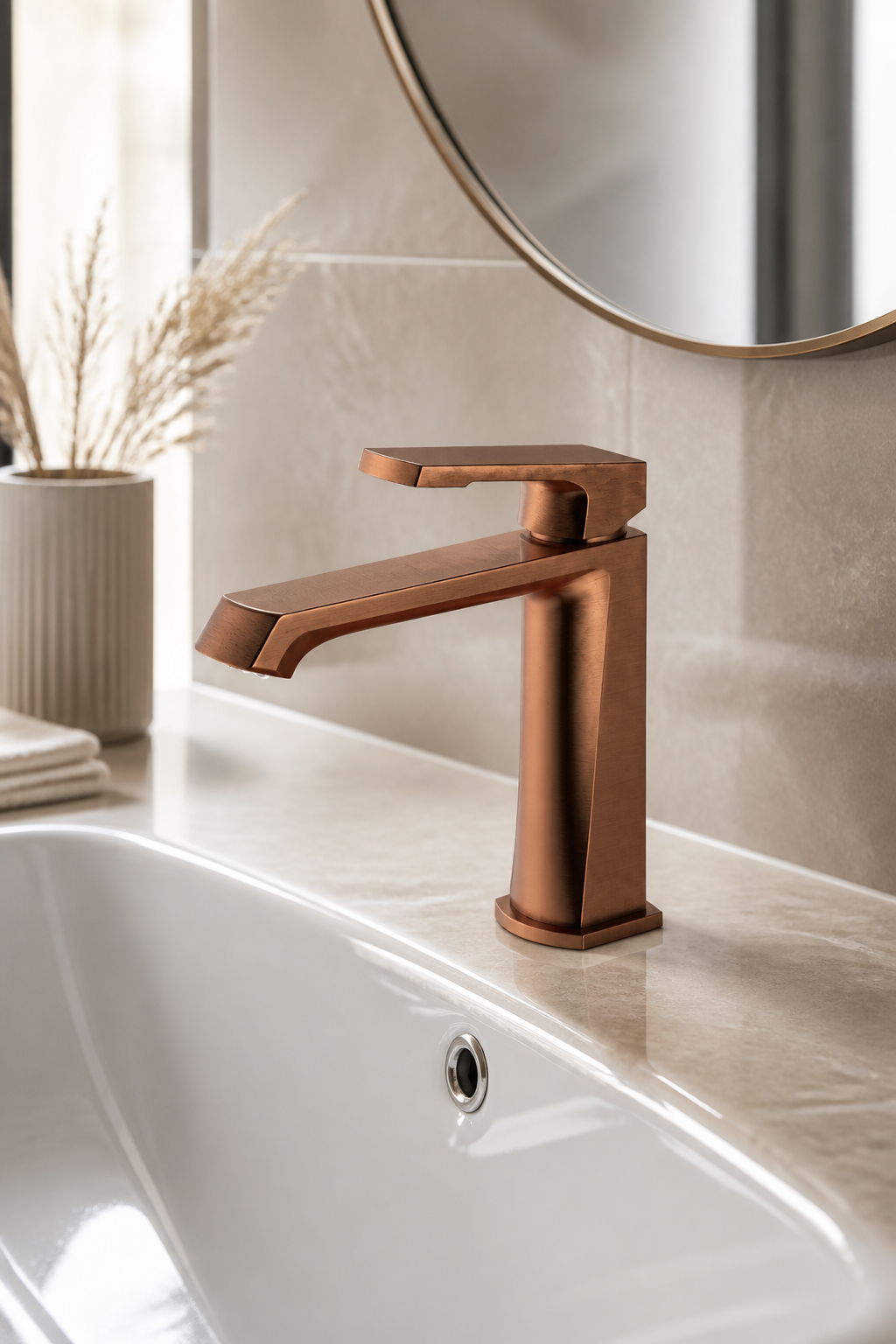 Mat Bakır Lavabo Bataryası Özel Renk Mat Bronz Lavabo Armatür Modern Tasarım