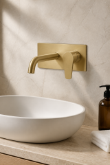 Mat Gold Ankastre Lavabo Bataryası Fırçalanmış Altın Pirinç Malzeme Mat Gold Batarya