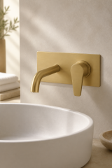 Mat Gold Ankastre Lavabo Bataryası Fırçalanmış Altın Pirinç Malzeme Mat Gold Batarya