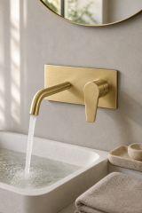 Mat Gold Ankastre Lavabo Bataryası Fırçalanmış Altın Pirinç Malzeme Mat Gold Batarya