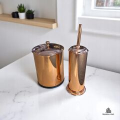 Bakır Çöp Kovası Bakır Fırça Bakır Sıvı Sabunluk Metal Premium Set Bronz Bakır