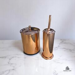 Bakır Çöp Kovası Bakır Fırça Bakır Sıvı Sabunluk Metal Premium Set Bronz Bakır