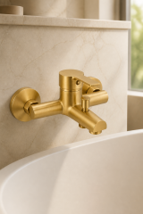 Mat Gold Banyo Bataryası Pirinç Malzeme Fırçalanmış Mat Altın Banyo Duş Armatürü