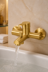 Mat Gold Banyo Bataryası Pirinç Malzeme Fırçalanmış Mat Altın Banyo Duş Armatürü