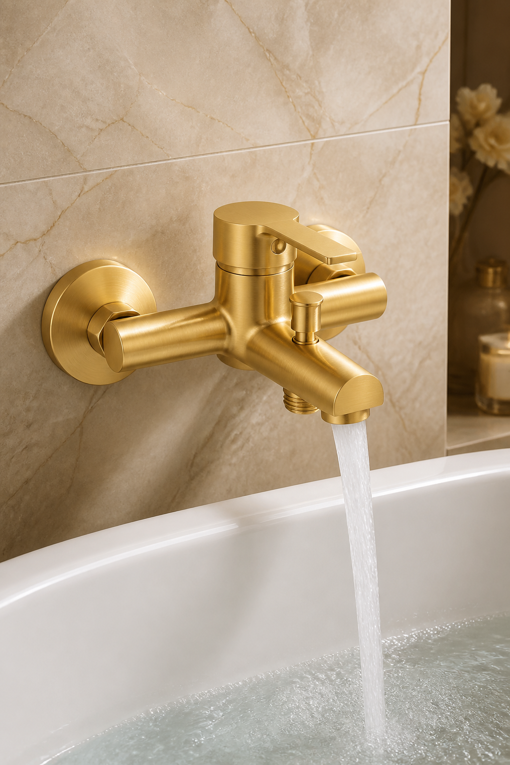 Mat Gold Banyo Bataryası Pirinç Malzeme Fırçalanmış Mat Altın Banyo Duş Armatürü