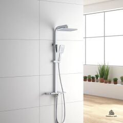 Banyo Duş Sistemi Tepe Yağmurlamalı Kare Borulu Kare Tasarım Premium Duş Başlığı