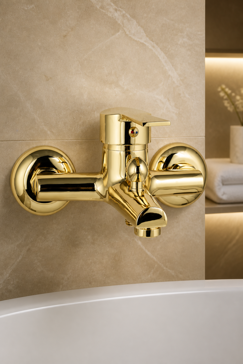 Parlak Gold Banyo Bataryası Pirinç Malzeme Gold Altın Banyo Duş Armatürü