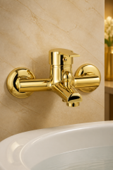 Parlak Gold Banyo Bataryası Pirinç Malzeme Gold Altın Banyo Duş Armatürü