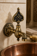 Antik Gold Kurna Musluğu Retro Özel Tasarım Rustik Hamam Kurna Musluğu