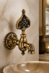 Antik Gold Kurna Musluğu Retro Özel Tasarım Rustik Hamam Kurna Musluğu