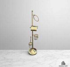 Antik Gold Tuvalet Kağıtlık Klozet Fırçası ve Havluluk Komple Ayaklı Set Pirinç Materyal