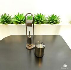 Antik Gold Fırça Kova ve Tuvalet Kağıtlık Seti Pirinç Eskitme Set Çöp Kovası