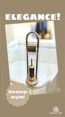 Antik Gold Fırça Kova ve Tuvalet Kağıtlık Seti Pirinç Eskitme Set Çöp Kovası