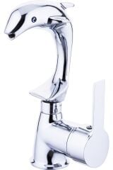 Lavabo Bataryası Yunus Balığı Tasarım Banyo Musluğu Özel Üretim Lavabo Musluk Gümüş Renk
