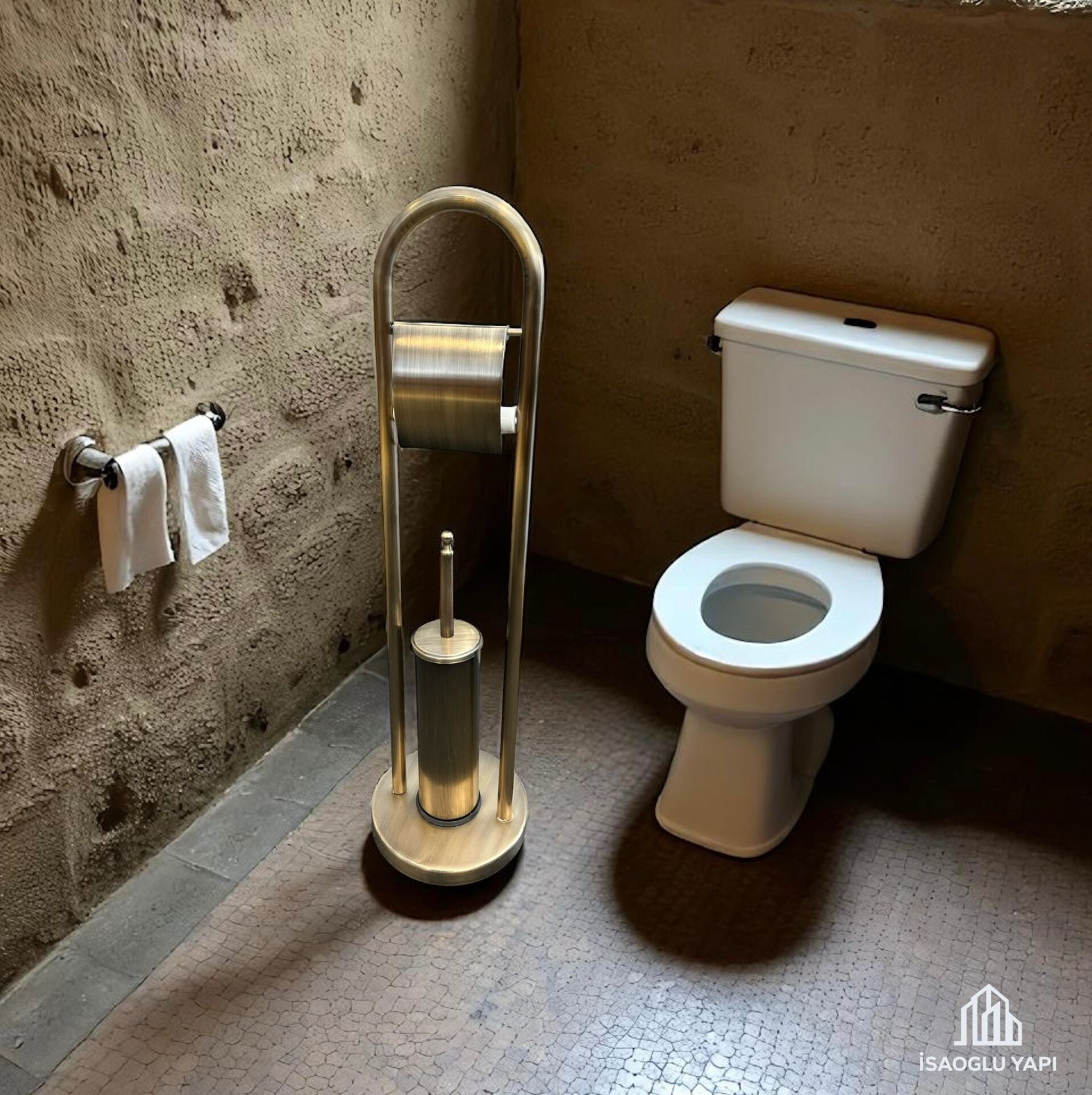 Antik Gold Tuvalet Kağıtlık ve Fırça Seti Pirinç Banyo Aksesuarı Seti Eskitme Gold Ayaklı Set