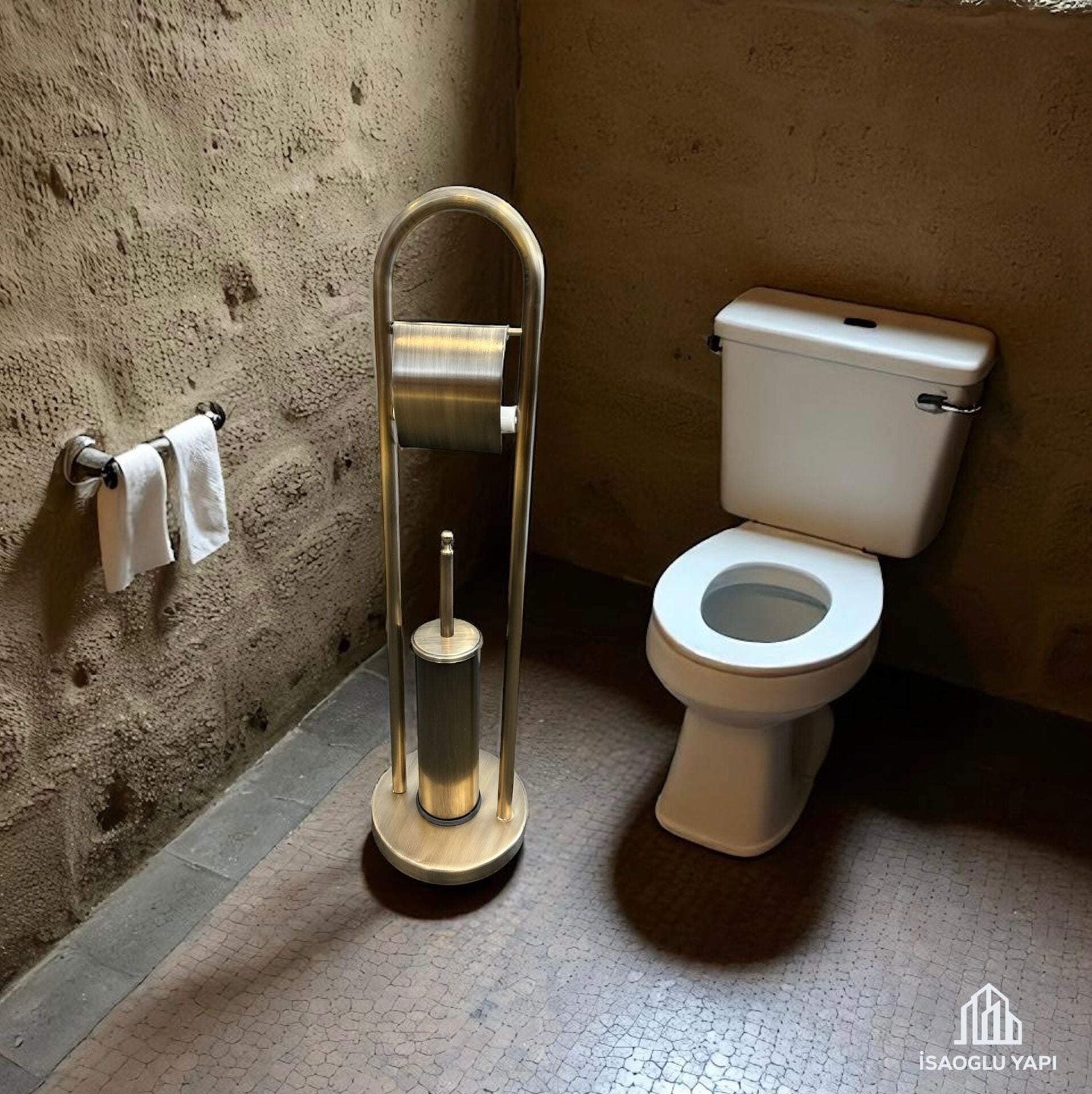 Antik Gold Tuvalet Kağıtlık ve Fırça Seti Pirinç Banyo Aksesuarı Seti Eskitme Gold Ayaklı Set