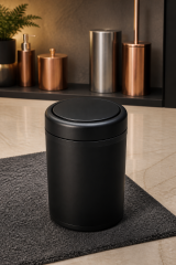 Mat Siyah Banyo Çöp Kovası Döner Kapaklı 8 Litre Mat Siyah  Pratik Estetik Banyo Çöp Kovası