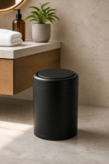 Mat Siyah Banyo Çöp Kovası Döner Kapaklı 8 Litre Mat Siyah  Pratik Estetik Banyo Çöp Kovası