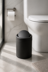 Mat Siyah Banyo Çöp Kovası Döner Kapaklı 8 Litre Mat Siyah  Pratik Estetik Banyo Çöp Kovası