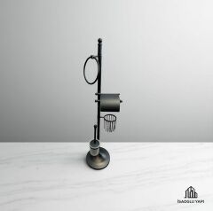 Siyah Tuvalet Kağıtlığı Siyah Klozet Fırçası Siyah Havluluk Komple Banyo Seti Pirinç Materyal