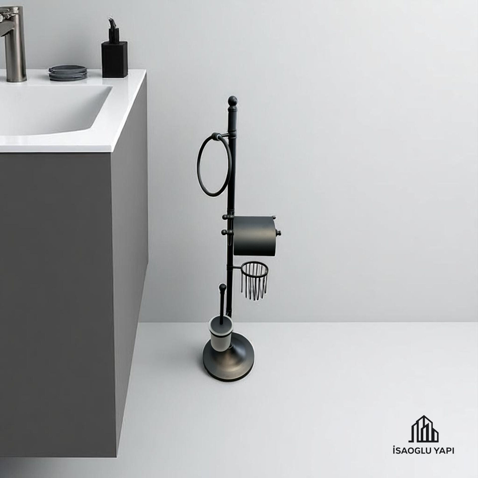 Siyah Tuvalet Kağıtlığı Siyah Klozet Fırçası Siyah Havluluk Komple Banyo Seti Pirinç Materyal