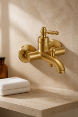 Mat Gold Rustik Banyo Bataryası Retro Duş Armatürü Pirinç Paslanmaz Mat Gold Batarya
