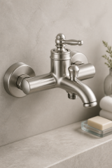 Mat Krom Rustik Banyo Bataryası Retro Duş Armatürü Pirinç Paslanmaz Mat Gümüş İnox Batarya