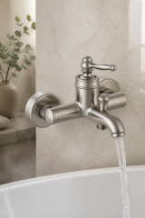 Mat Krom Rustik Banyo Bataryası Retro Duş Armatürü Pirinç Paslanmaz Mat Gümüş İnox Batarya
