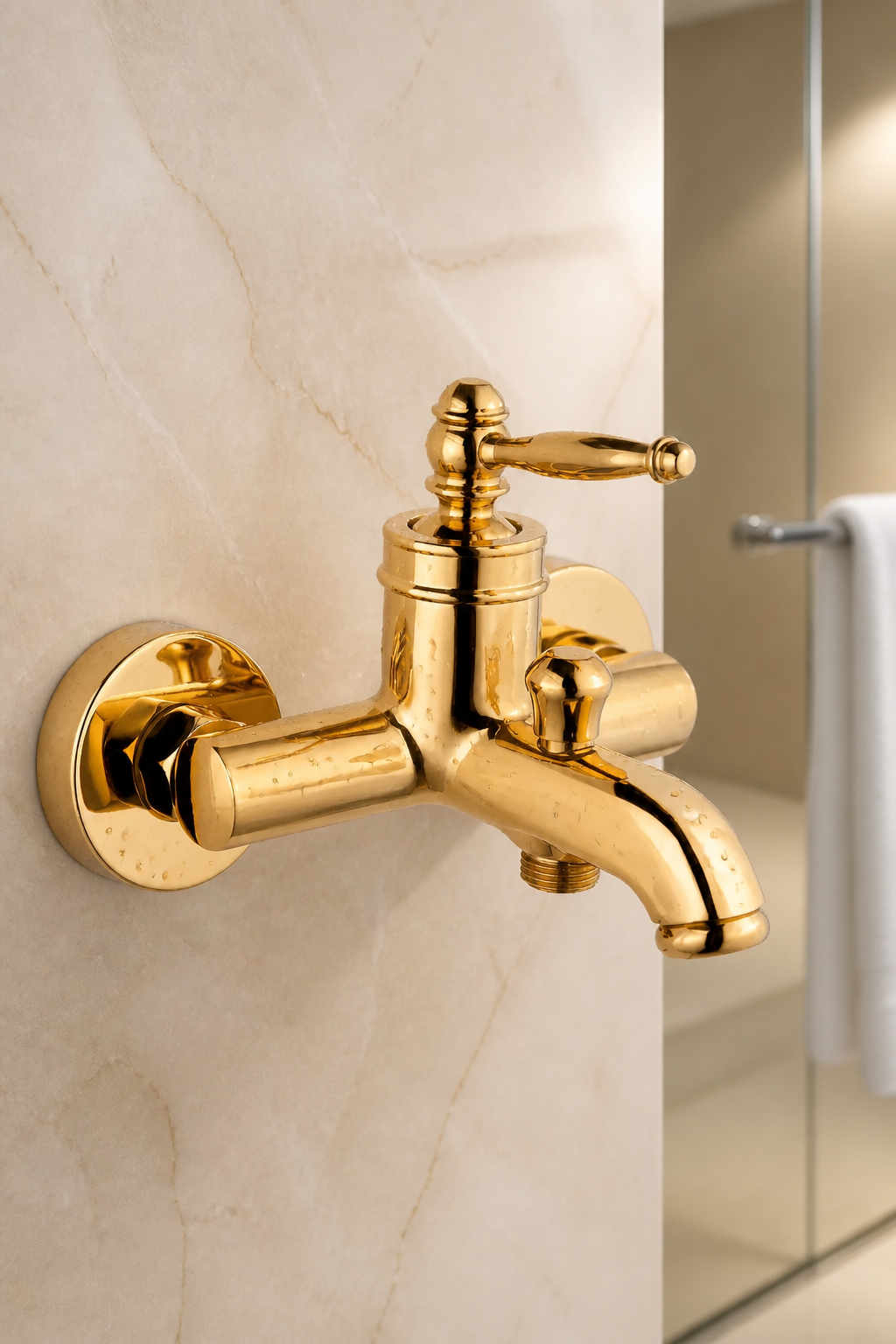Parlak Gold Rustik Banyo Bataryası Retro Duş Armatürü Pirinç Paslanmaz Gold AltınBatarya