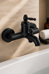 Mat Siyah Rustik Banyo Bataryası Retro Duş Armatürü Pirinç Paslanmaz Siyah Batarya