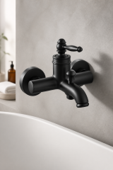 Mat Siyah Rustik Banyo Bataryası Retro Duş Armatürü Pirinç Paslanmaz Siyah Batarya
