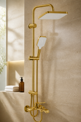 Mat Gold Duş Sistemi ve Alt Bataryası Valentini Mat Altın Premium Duş Seti