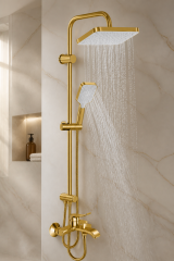 Mat Gold Duş Sistemi ve Alt Bataryası Valentini Mat Altın Premium Duş Seti