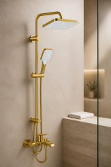Mat Gold Duş Sistemi ve Alt Bataryası Valentini Mat Altın Premium Duş Seti