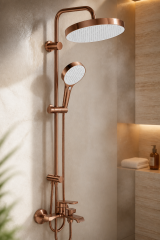 Mat Bakır Duş Sistemi ve Alt Bataryası Valentini Mat Bronz Premium Duş Seti