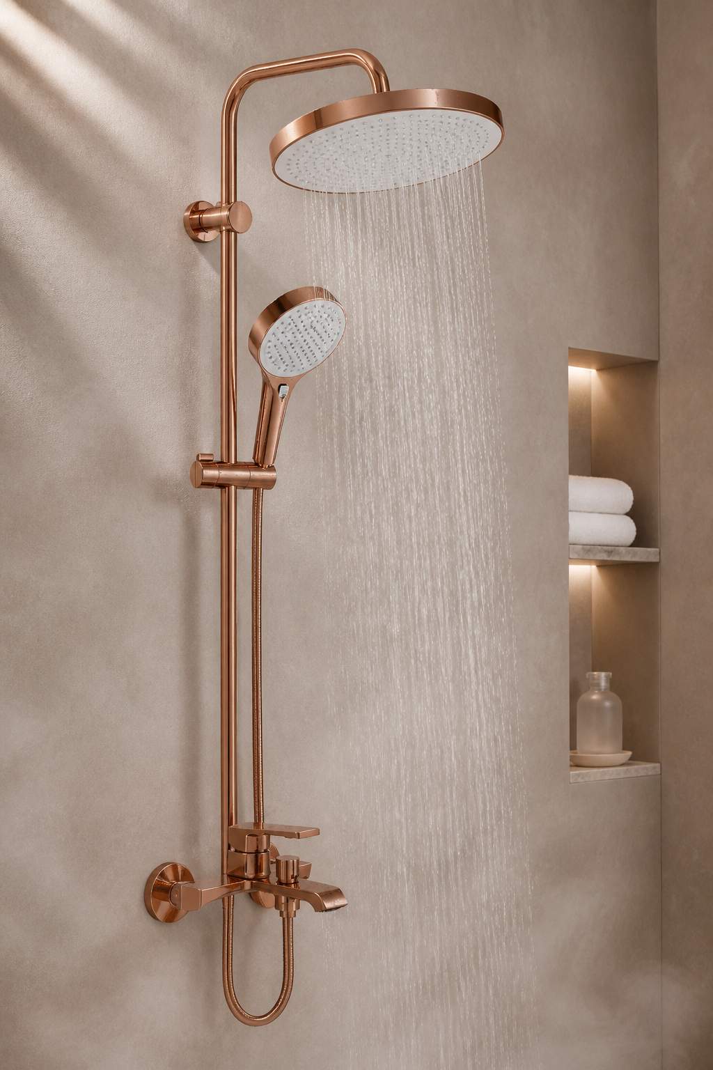 Mat Bakır Duş Sistemi ve Alt Bataryası Valentini Mat Bronz Premium Duş Seti