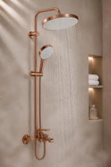 Mat Bakır Duş Sistemi ve Alt Bataryası Valentini Mat Bronz Premium Duş Seti