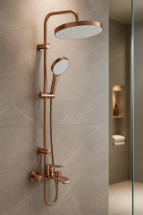 Mat Bakır Duş Sistemi ve Alt Bataryası Valentini Mat Bronz Premium Duş Seti