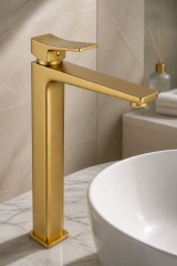 Mat Gold Yağmur Çanak Lavabo Bataryası Premium Mat Altın Çanak Lavabo Uyumlu Lavabo Armatürü