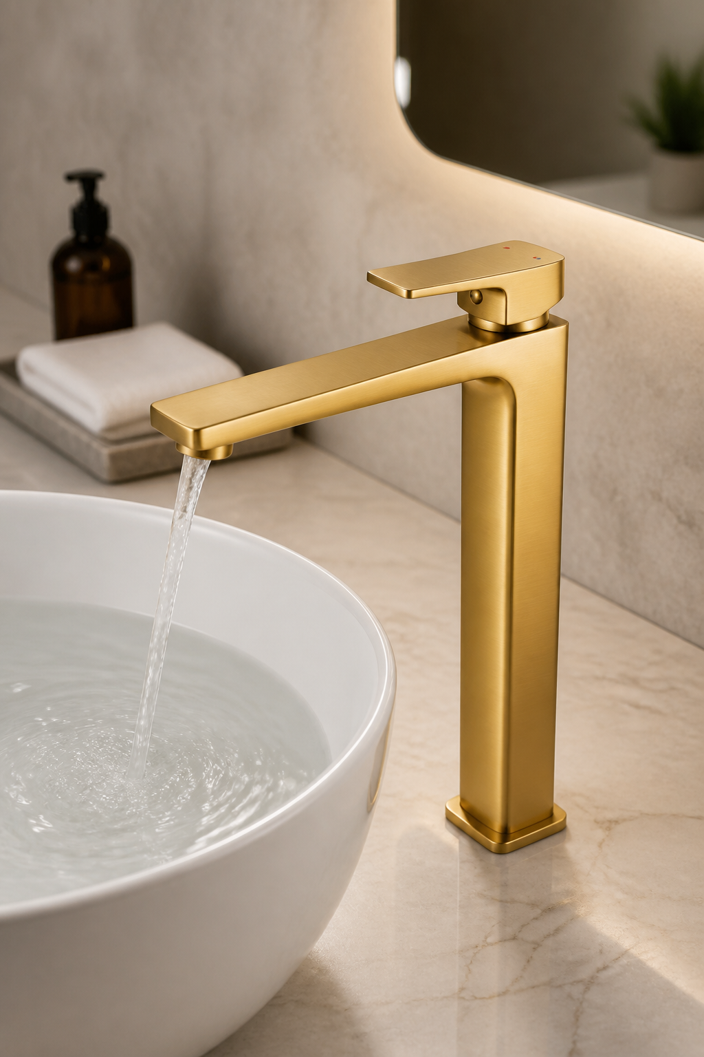 Mat Gold Yağmur Çanak Lavabo Bataryası Premium Mat Altın Çanak Lavabo Uyumlu Lavabo Armatürü