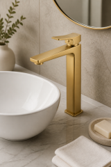Mat Gold Yağmur Çanak Lavabo Bataryası Premium Mat Altın Çanak Lavabo Uyumlu Lavabo Armatürü