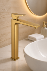 Mat Gold Yağmur Çanak Lavabo Bataryası Premium Mat Altın Çanak Lavabo Uyumlu Lavabo Armatürü