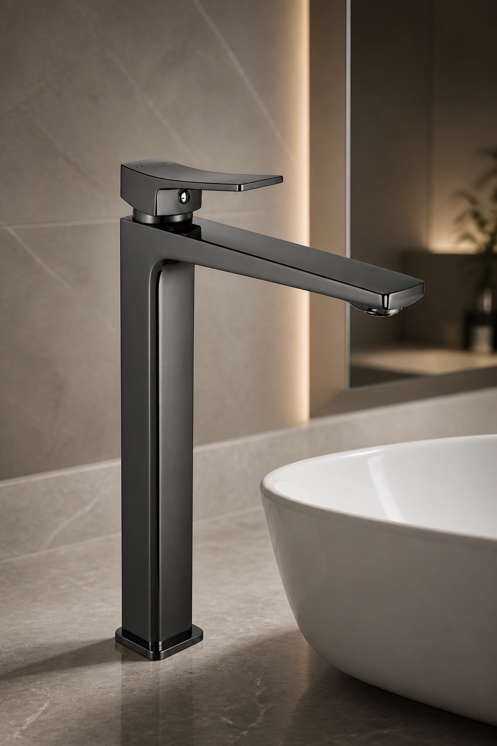 Antrasit Gri Yağmur Çanak Lavabo Bataryası Premium Antrasit Gri Çanak Lavabo Uyumlu Lavabo Armatürü